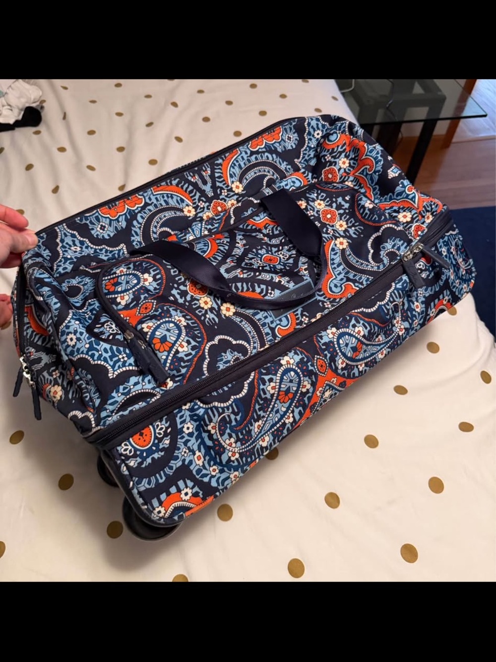 Vera Bradley Paisley Pattern Rolling Weekender Bag - Navy Blue & Orange